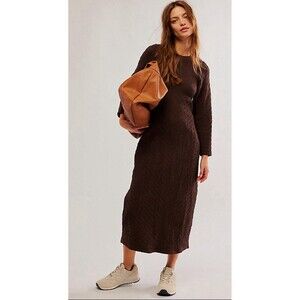 Free People Midi Sweater Dress Gabby Seamless Brown Stretchy Preppy Sz XS/S New
